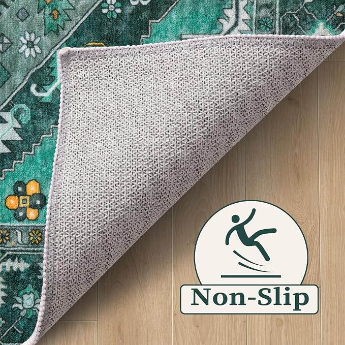 SERISSA 4x6 Boho Bedroom Rug, Washable Non Slip Vintage Teal Area Rugs - Image 3