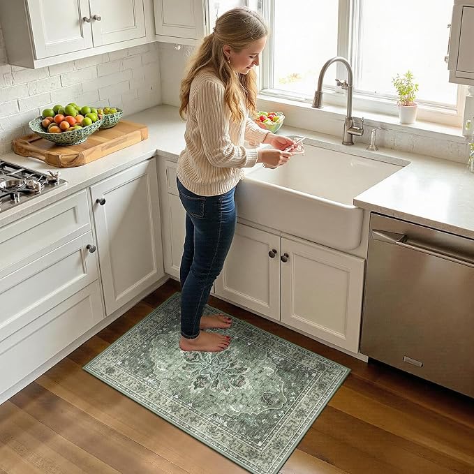 Area Rugs 2'x3' Washable Non-Slip, Floral Vintage Distress Print Pattern - Image 4