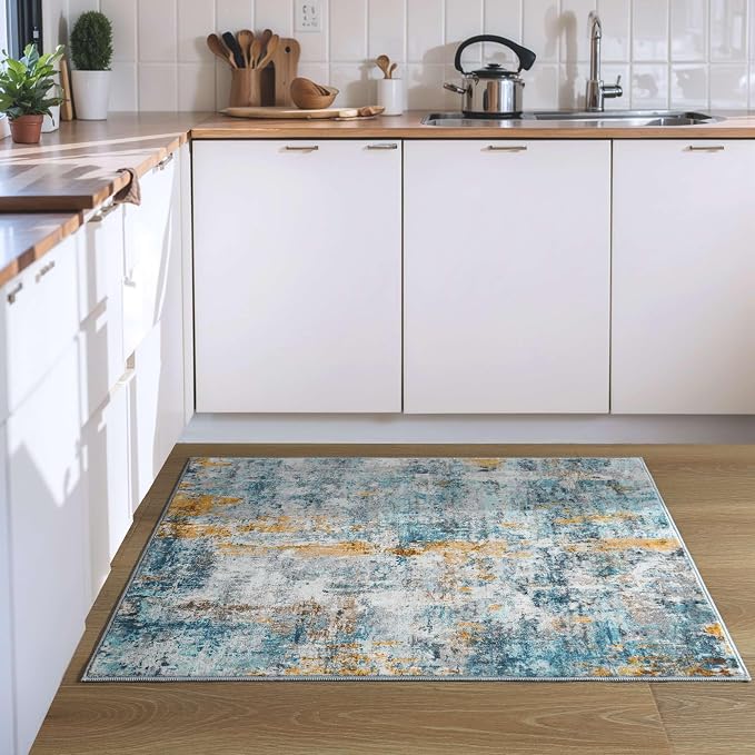 Entrance Rugs Indoor 2x3 Blue Entry Rug Washable Abstract Small Area Rug - Image 7