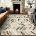 Washable 3x4 Chevron Rug Living Room, Modern Abstract Art Design Area Rugs - Image 2