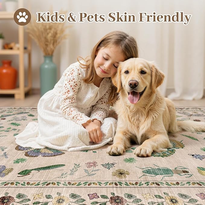 5x7 Washable Area Rug with Insect Print - Image 7