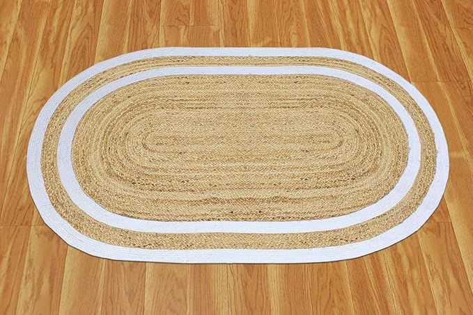 Oval Runner 3x15 Kilim Jute Runner Natural Oval Thick 0.27" Solid Design Beige - Image 8