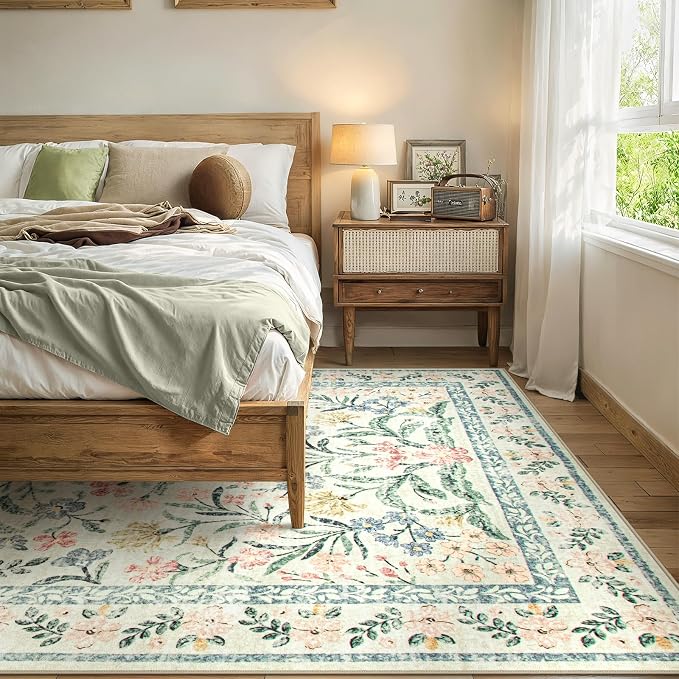 Wonnitar Large Living Room Rug, Floral 10 x 14 Machine Washable Area Rugs - Image 3