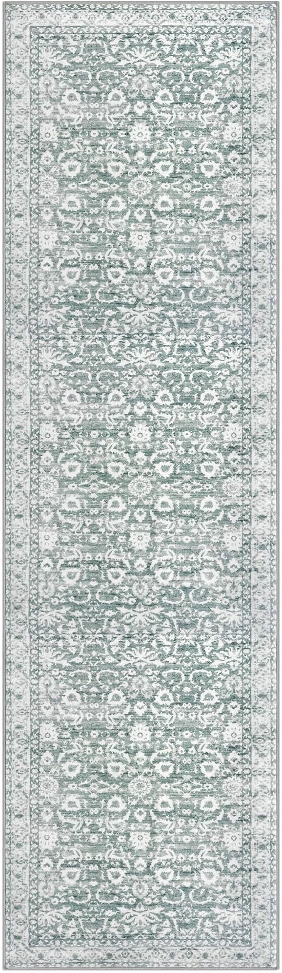 Vintage Floral 2x7 Runner Rug, Sage Green White Washable Kitchen Runner Rug - Image 9