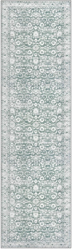 Vintage Floral 2x7 Runner Rug, Sage Green White Washable Kitchen Runner Rug - Image 9