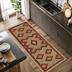 Brown Base Red Black Diamond Runner Rug, 4x10ft Zigzag Pattern Hallway Runner - Image 3