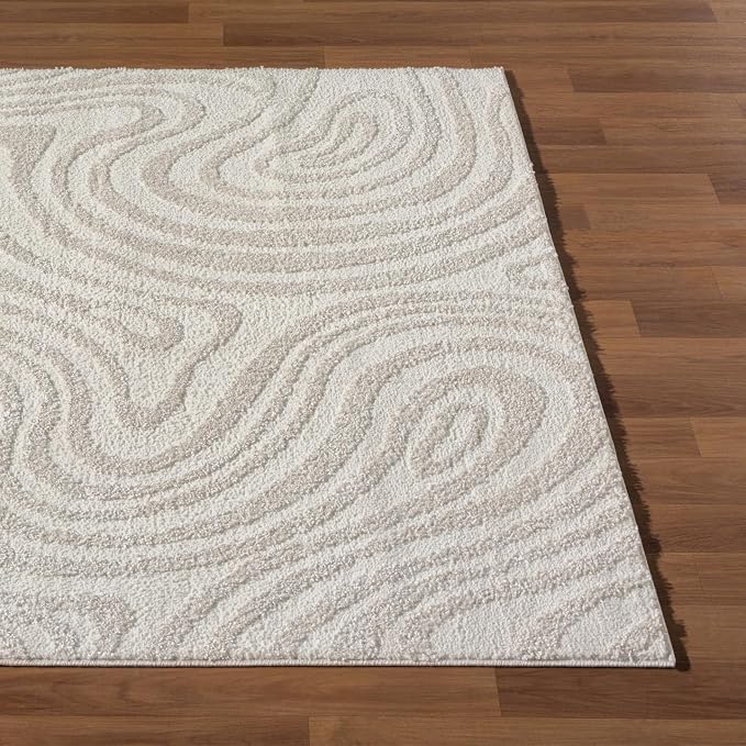 LUXE WEAVERS Geometric Swirl Cream 9x12 Area Rug High Low Modern Carpet - Image 7