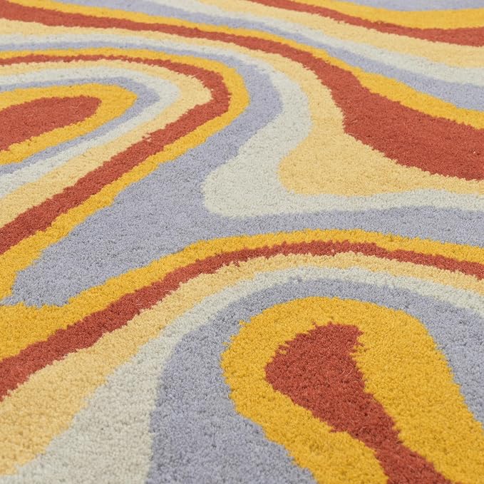 Irregular Shaped Handmade Wool Area Rug | Modern Colourful Stripe Premium - Image 5