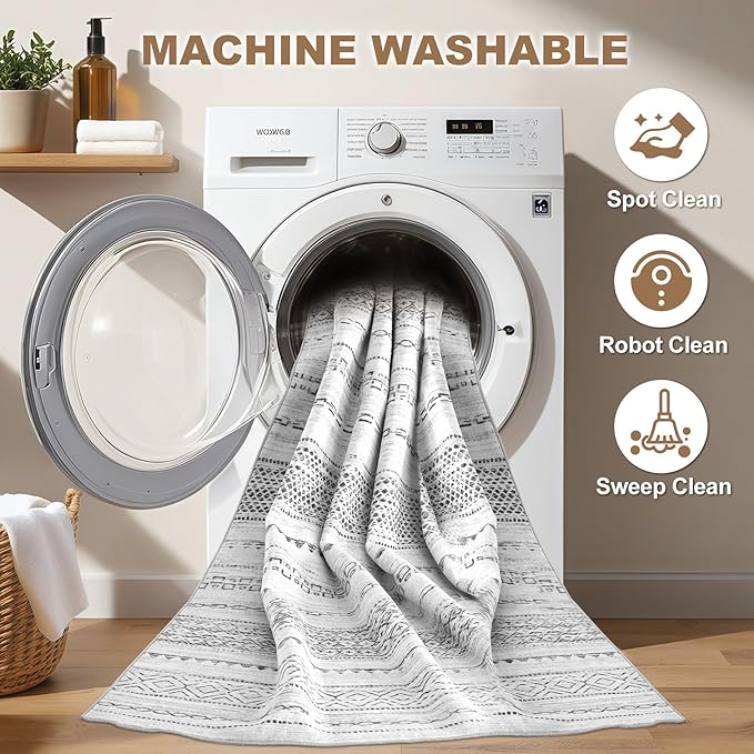 Nakagishi 6x8 Area Rug Living Room: Washable Boho Large Neutral Modern Soft - Image 2