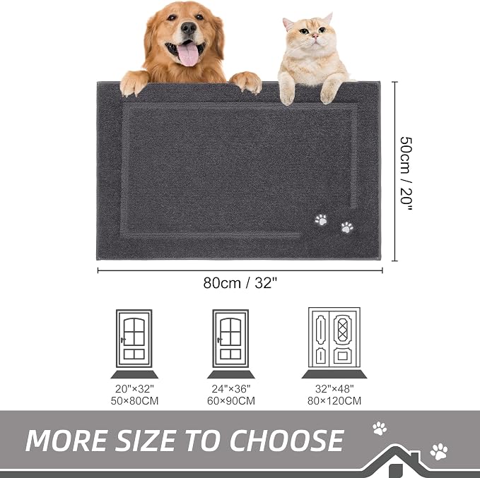 BEQHAUSE Dog Door Mat for Muddy Paws 20"x32" Dirt Trapper Absorbent Doormat Non - Image 2