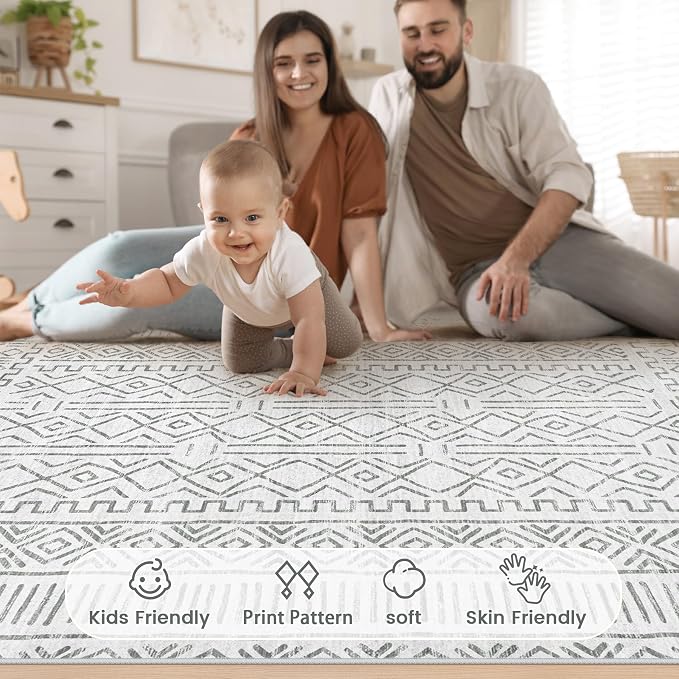 5x7 Area Rug Living Room: Washable Boho Geometric Moroccan Rug Neutral Modern - Image 4