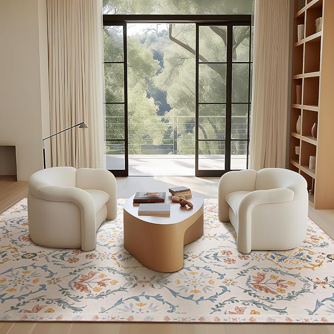 Phantoscope Washable Area Rug 8'x10' Non-Slip, Vintage Floral Boho Rugs - Image 7