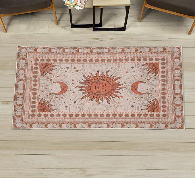 Ambesonne Sun and Moon Decorative Rug, Bohemian Artwork Design of Crescent by Ambesonne