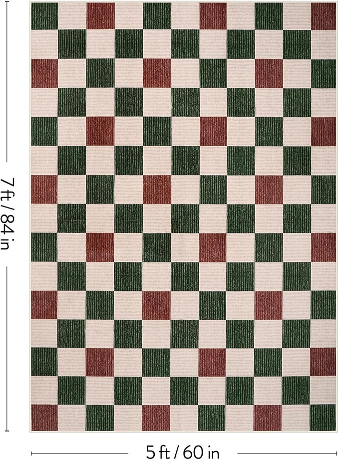 Machine Washable 5x7 Area Rugs for Living Room Clearance Checkered, Non Slip - Image 2