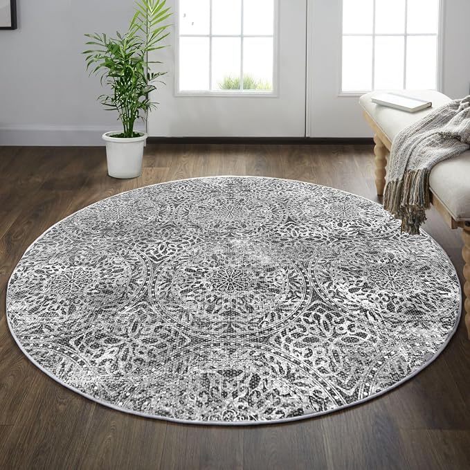 vivorug Round Rug 4ft Vintage-Inspired Round Area Rug Non-Slip Indoor Carpet by vivorug