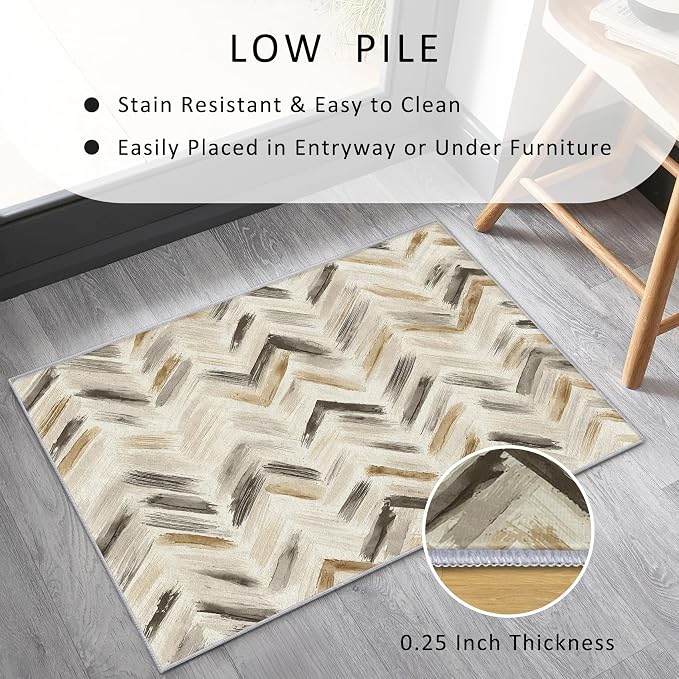 Washable 5x5 Chevron Rug Living Room, Modern Abstract Art Design Area Rugs - Image 5
