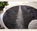 Black Round Rug 5x5 ft – Soft Anti-Slip Modern Faux Leather Area Carpet - Image 2