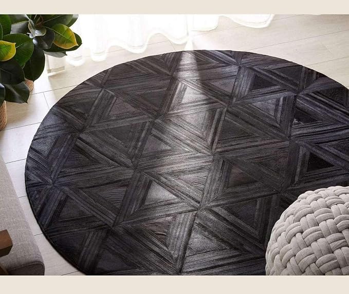 Black Round Rug 5x5 ft – Soft Anti-Slip Modern Faux Leather Area Carpet - Image 2
