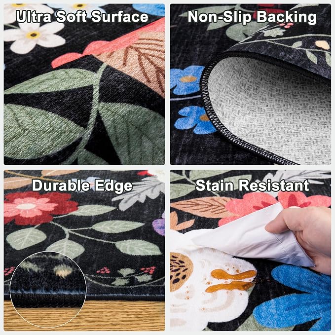 10x14 Area Rugs for Living Room: Floral Washable Rug Vintage Large Soft Boho - Image 6