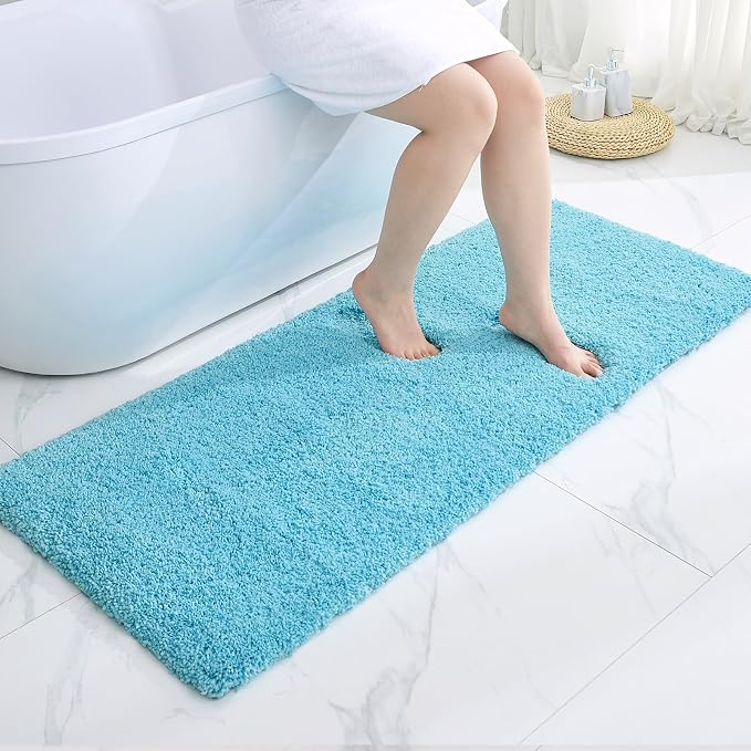 Bathroom Runner Rug 24x59 Teal Non Slip Fluffy Long Bath Mat by Disolla