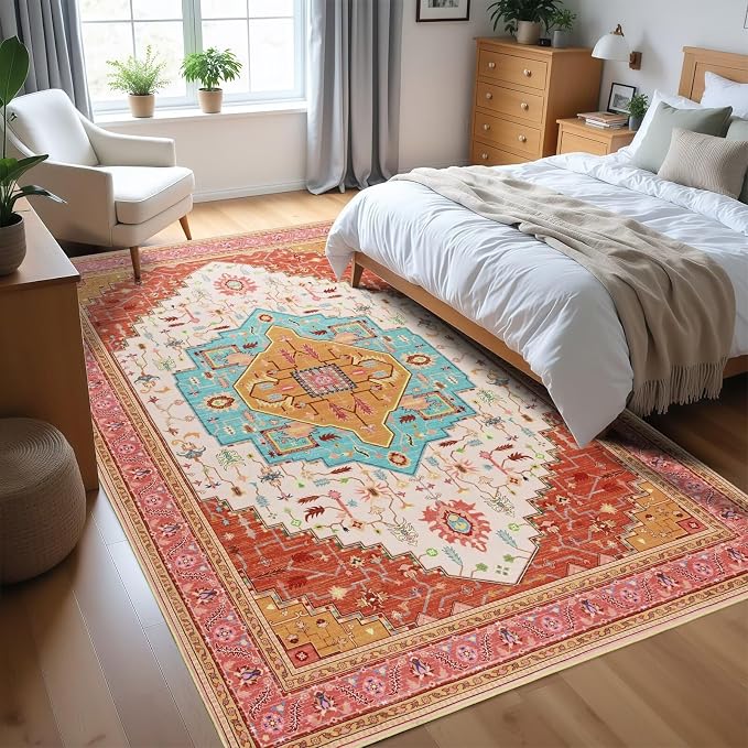6x9 Orange Pink Area Rug for Living Room, Machine Washable Rugs - Image 4