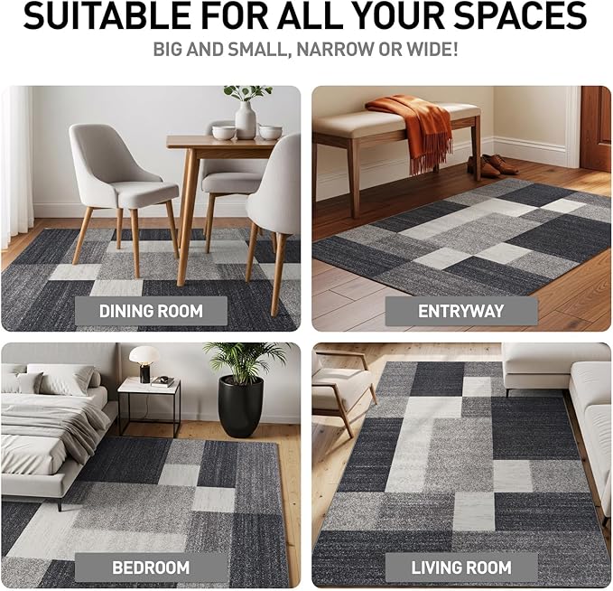 Rugshop Gray Modern Geometric Boxes Non-Slip Area Rug Non-Shedding - Image 4