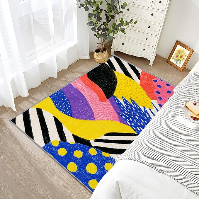 Abstract Rug - 5x7 Rug, Colorful Pop Art Graffiti Area Rugs, Hippie Aesthetic - Image 5