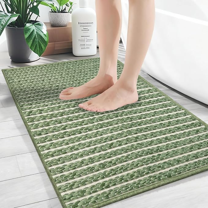 Braided Bath Mat, Boho Small Bathroom Rugs Non Slip Washable Super Absorbent by winolive