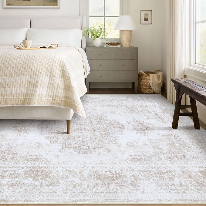 Area Rug 6x9 Living Room Rug, Machine Washable Vintage Distressed Medallion Rug - Image 2