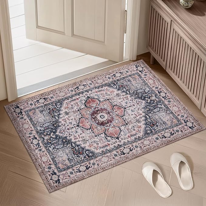 PURRUGS Vintage Farmhouse Boho Throw Rug 2x3 ft, Non-Slip Machine Washable Rug by PURRUGS
