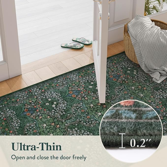 Lahome Floral Hallway Runner Rug Non Slip, Ultra-Thin Green Kitchen Runner - Image 5