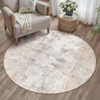 3x3 Washable Round Rug Beige Grey Abstract Entryway Area Rug Neutral Modern Non - Image 3