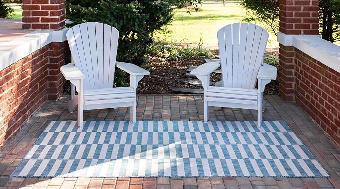 Unique Loom Outdoor Striped Collection Area Rug - Image 2