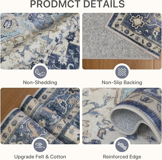 8x10 Area Rugs for Living Room, Machine Washable Non Slip Vintage Rugs - Image 5