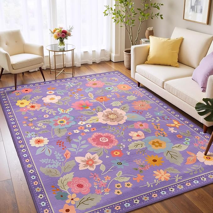 Floral 4x6 Area Rug Machine Washable Soft Print Boho Carpet Non Slip Doormat - Image 6