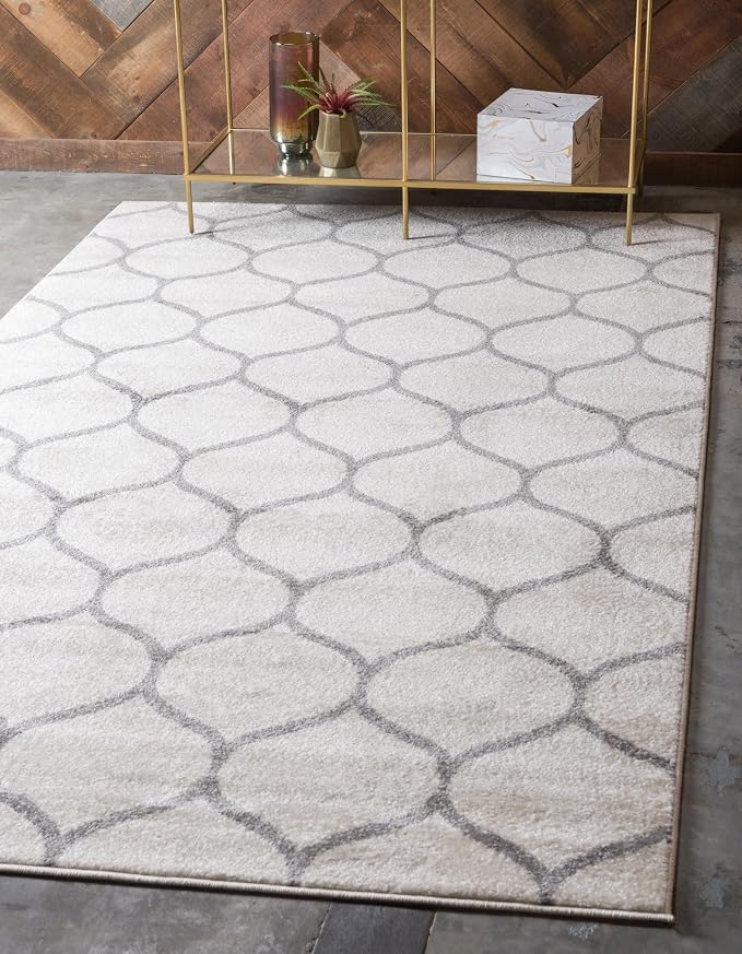 Rugs.com Lattice Frieze Collection Rug – 10' x 13' Ivory Medium Rug Perfect by Rugscom