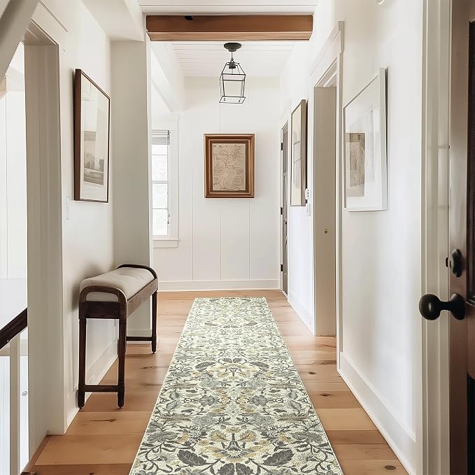 EVERGRACE Hallyway Area Runner Rugs 2x10, Boho Floral Faux Wool Indoor Outdoor by EverGrace