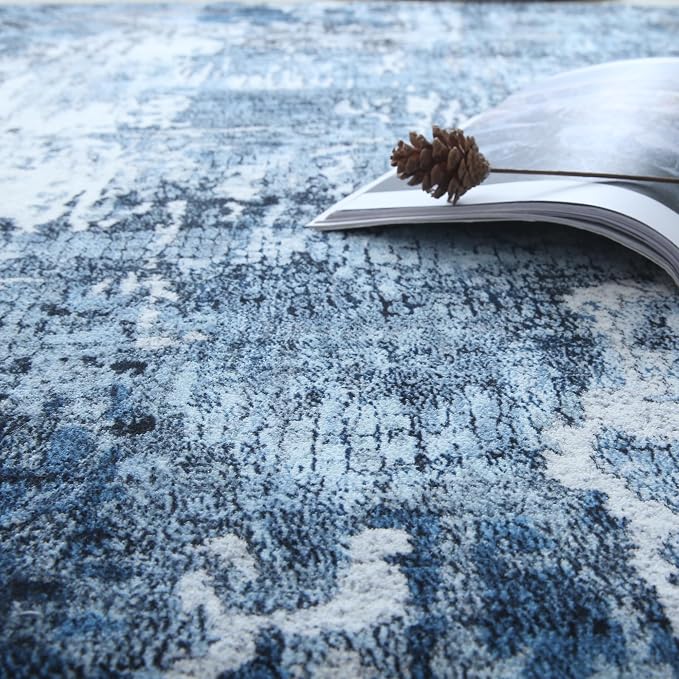 Rugcomf 3x5 Area Rug Blue Soft Abstract Boho Vintage Pattern Non-Slip - Image 4
