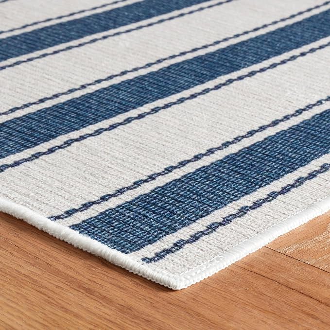 Dash & Albert Awning Stripe Blue Machine Washable Rug, 6 X 9 Feet - Image 6