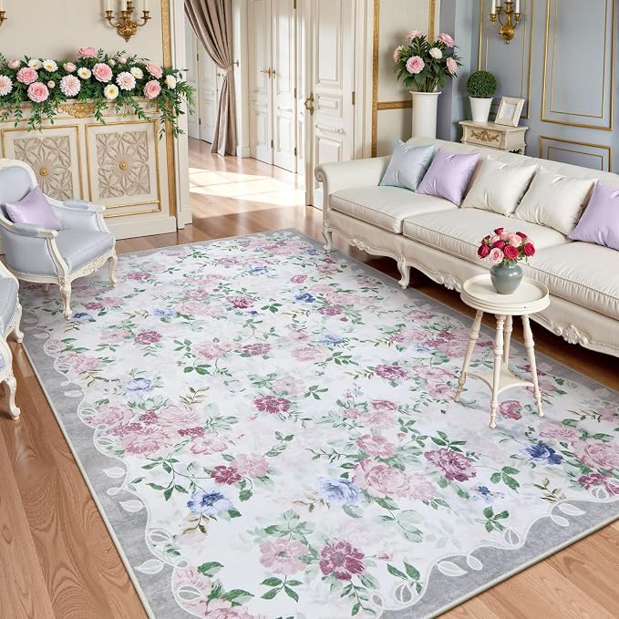 Lahome Purple Floral 5x7 Area Rugs, Boho Rugs - Image 9
