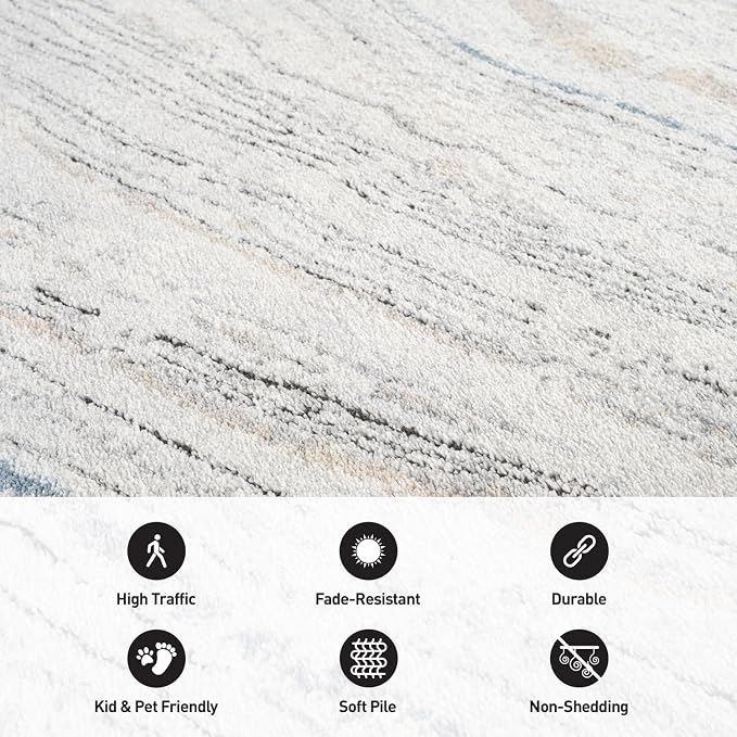 Rugshop Marble Swirl Distressed Gray Area Rug Modern Indoor Rug - Image 4