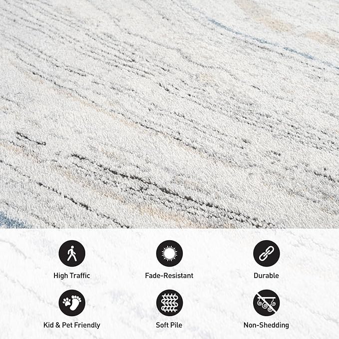 Rugshop Marble Swirl Distressed Gray Area Rug 5' x 7' Ideal - Image 4