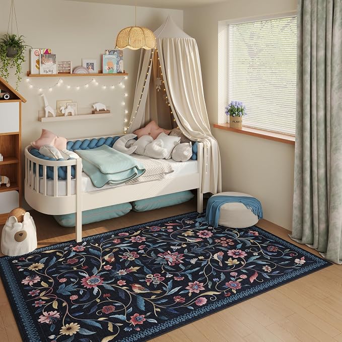 Vintage Medallion Floral 4x6 Rug, Machine Washable Non-Slip Area Rug, Low Pile - Image 2