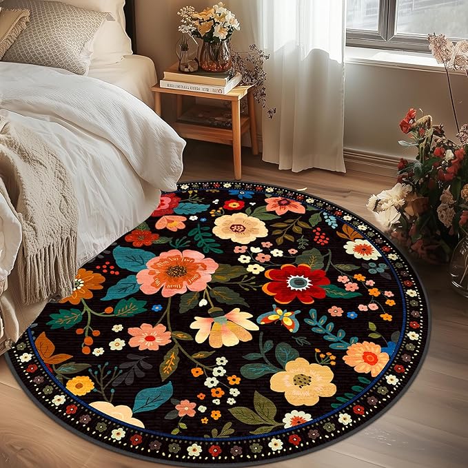 Floral 6ft Area Rug Machine Washable Soft Print Boho Carpet Non Slip Doormat - Image 2