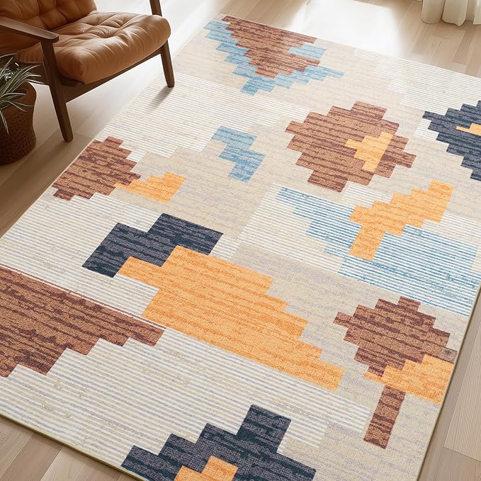 Phantoscope Washable Area Rug 5'x7' Non-Slip, Modern Neutral Boho Rugs by Phantoscope