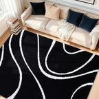 YIHOUSE Abstract Washable Rug 8x10, Ultra Thin Non Slip Black Rugs by YIHOUSE