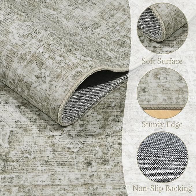 Washable Area Rugs 5'x7' Non-Slip Vintage Boho Distressed Fade Resistant Low - Image 7