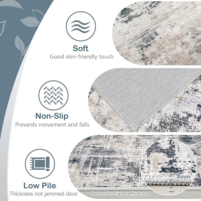 Area Rugs 9x12 Living Room: Washable Rug Modern Abstract Large Rugs Soft Non - Image 6