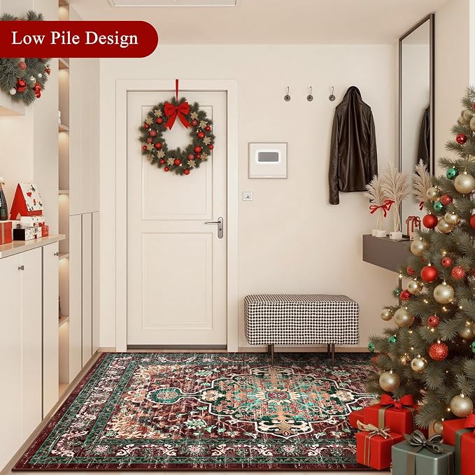 U'Artlines Boho Vintage Area Rug 4x6 ft Machine Washable Low Pile Soft Floor - Image 4