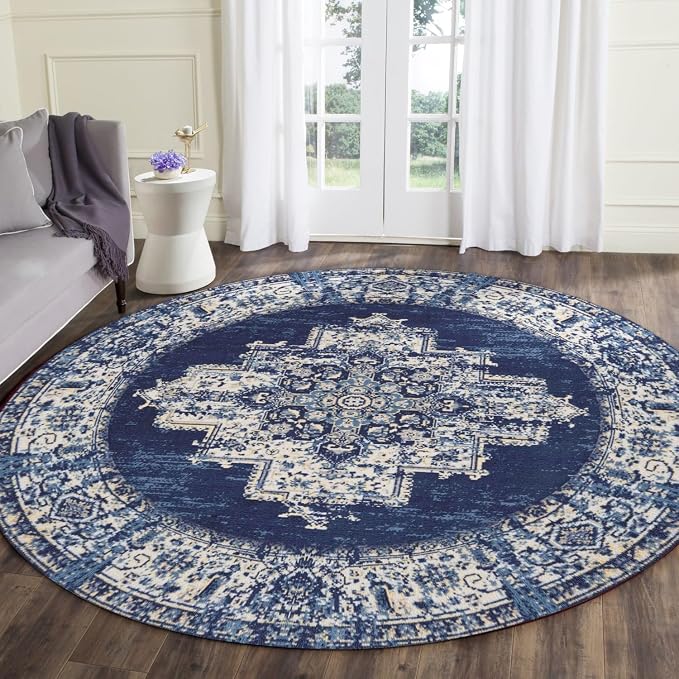 vivorug Round Rug 6ft Vintage Round Area Rug Non-Slip Indoor Carpet - Image 2